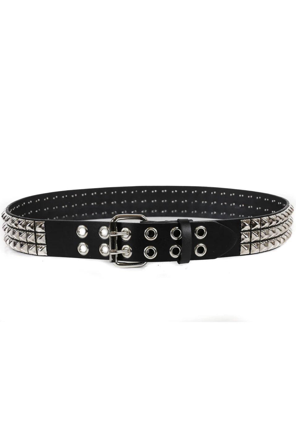 3 Rows Punk Pyramid Stud Belt [Double Eyelets] - belts - VampireFreaks - Funk Plus