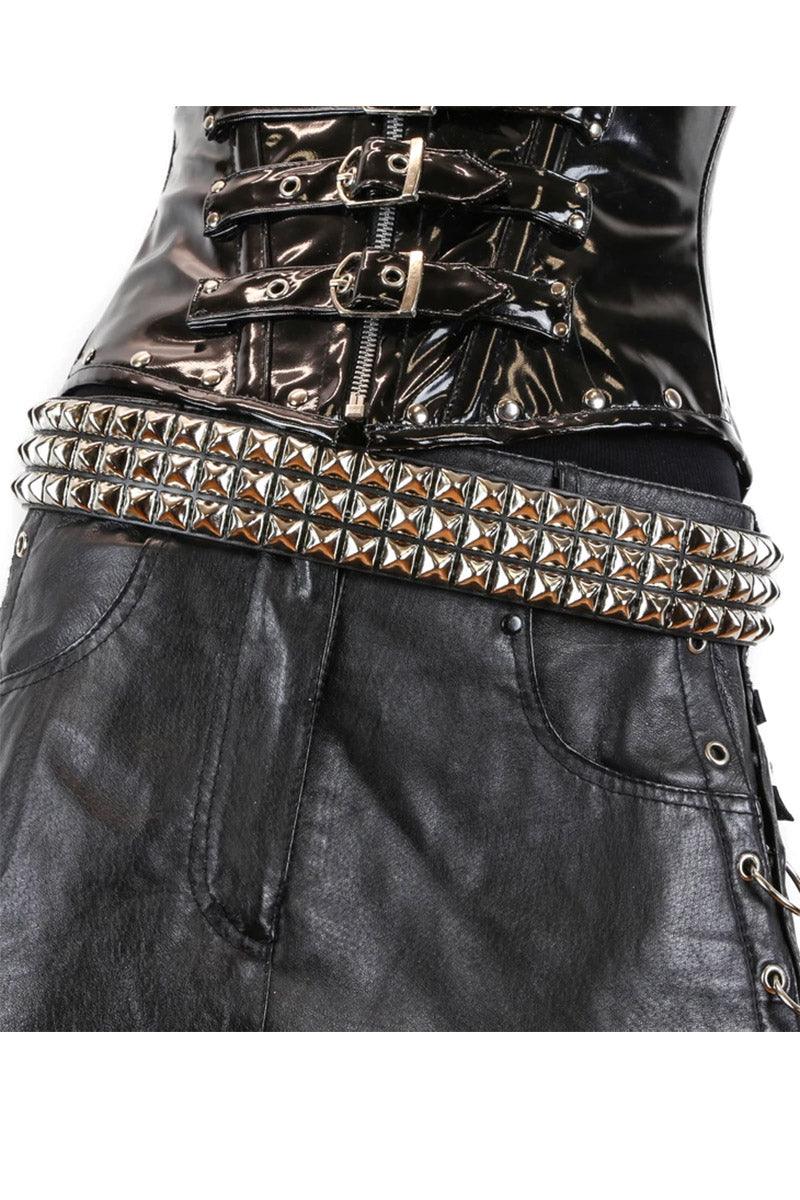 3 Rows Punk Pyramid Stud Belt [SILVER] - belts - VampireFreaks - Funk Plus