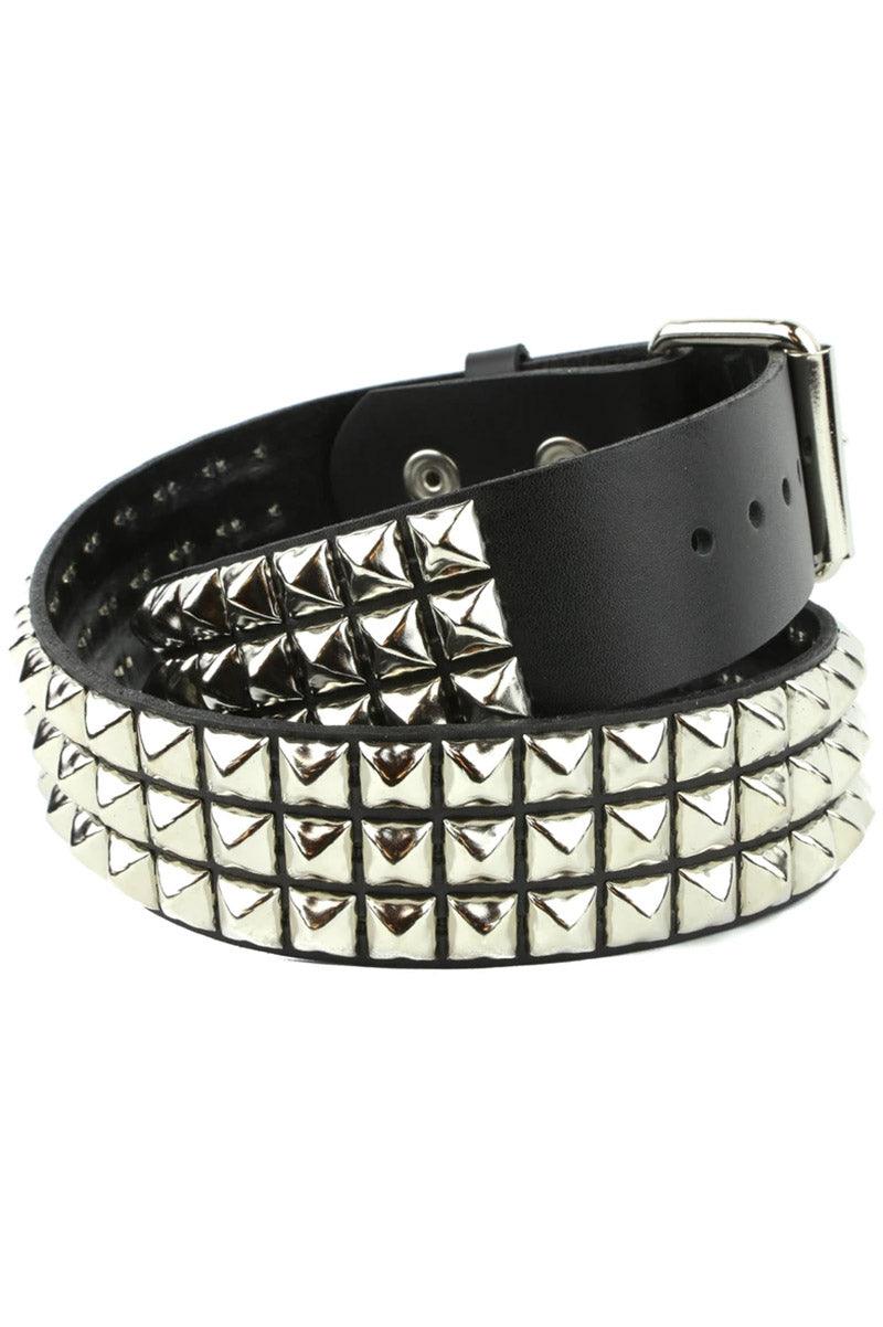 3 Rows Punk Pyramid Stud Belt [SILVER]