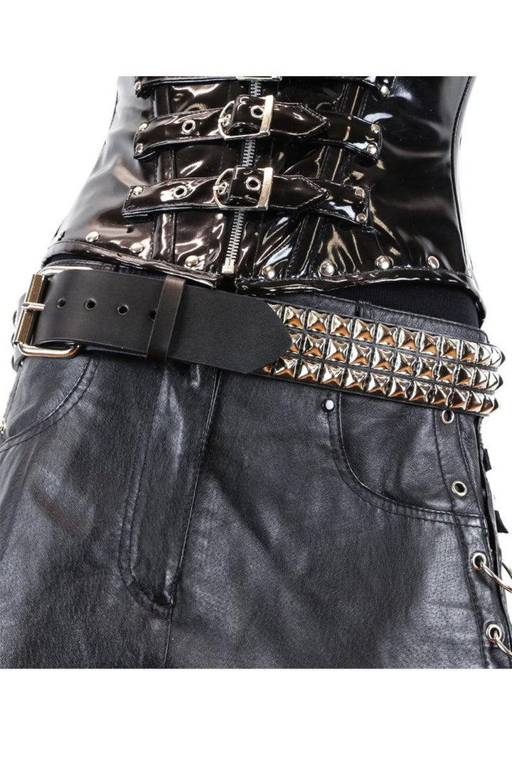 3 Rows Punk Pyramid Stud Belt [SILVER] - belts - VampireFreaks - Funk Plus