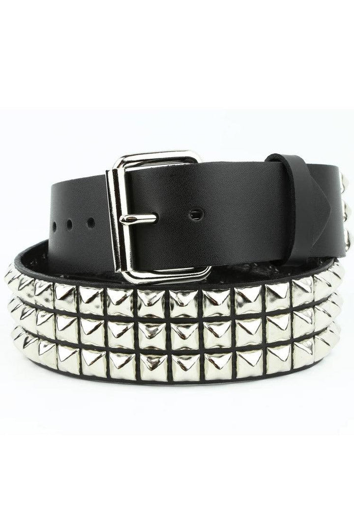 3 Rows Punk Pyramid Stud Belt [SILVER] - belts - VampireFreaks - Funk Plus