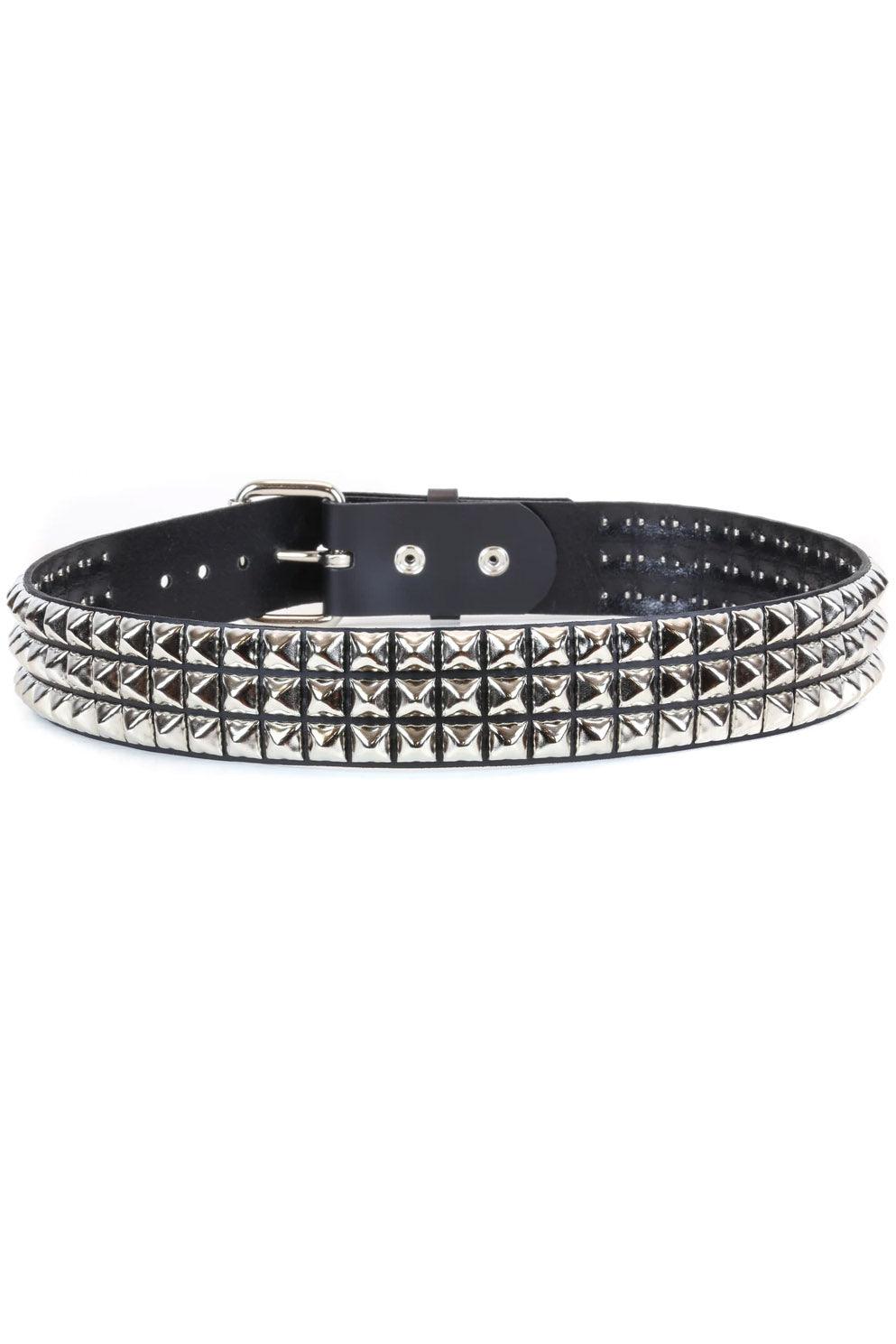 3 Rows Punk Pyramid Stud Belt [SILVER] - belts - VampireFreaks - Funk Plus