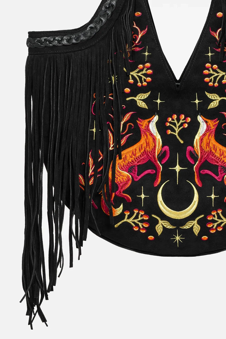 velvet embroidered animal fox bag