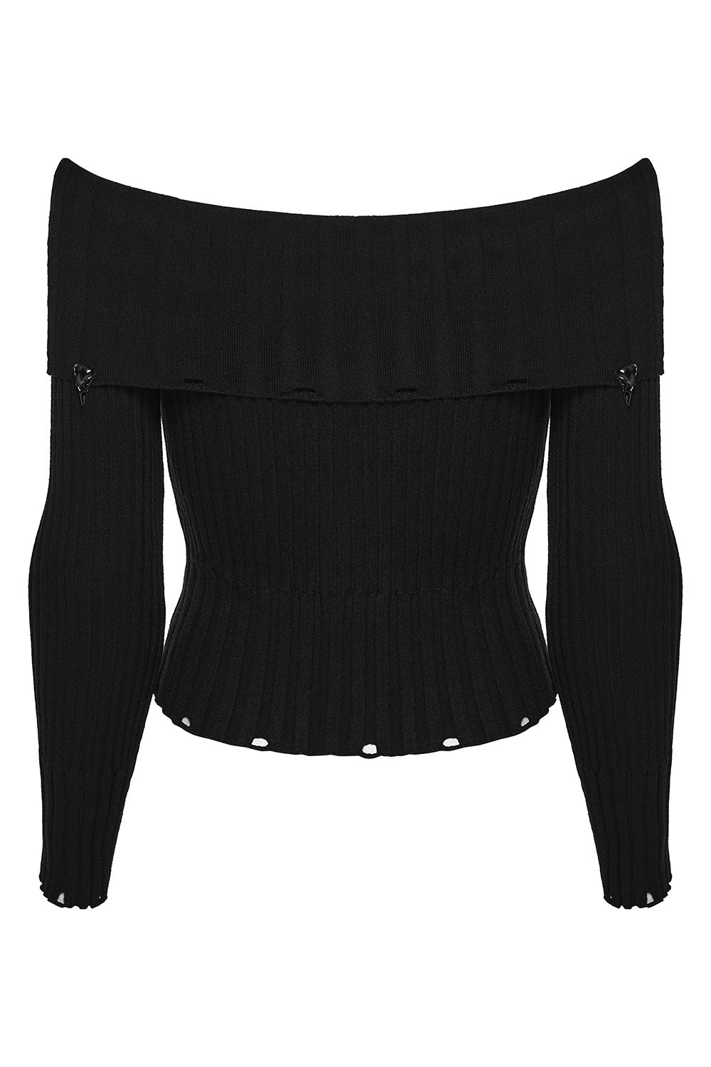 Punk Rave Women's Punk Raven Skull Embellished Off Shoulder Ribbed Sweater