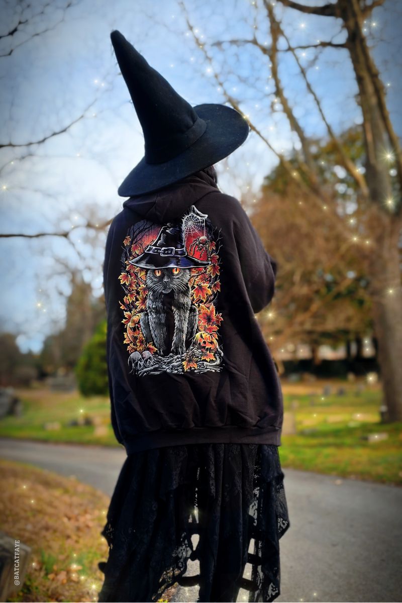 gothic halloween black cat hoodie