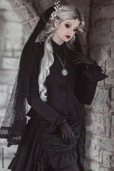 gothic pointed collar peplum long sleeve puff shoulder blouse
