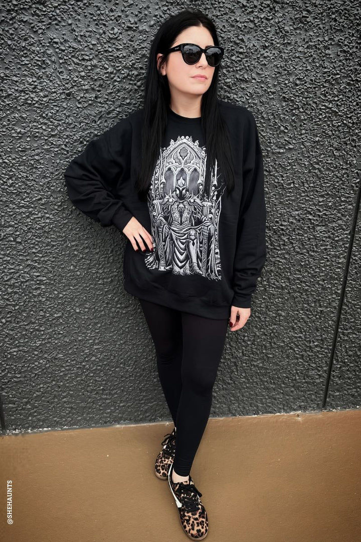 black oversized medieval goth knight in shining armor fantasy sweater 