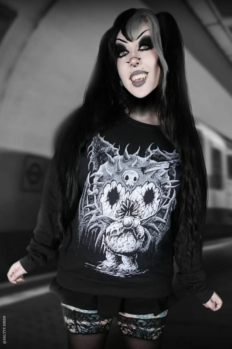 spooky cute heavy metal cat sweater