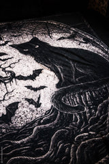 creepy cute gothic cat and bat throw blanket made of polyester fleece