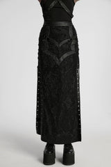 vegan leather lace-up long goth skirt