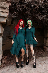 crepe chiffon dark green womens dress
