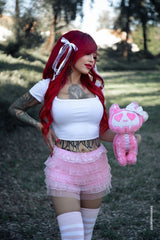 pastel goth pink skeleton cat plushie toy stuffed animal