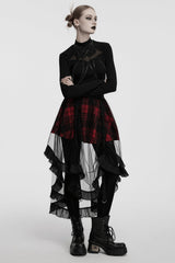 womens high-waisted high low hem punk plaid skirt by punk rave