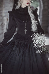 romantic womens chiffon victorian goth ruffle shoulder long sleeve button-down blouse