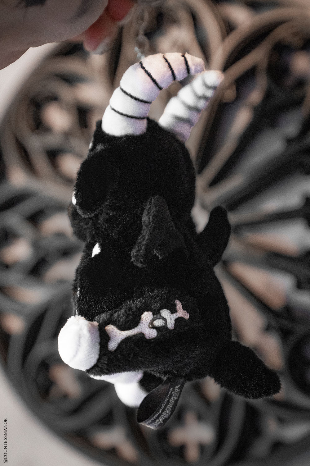 black and white emo creepy cute skeleton goat plushie keychain