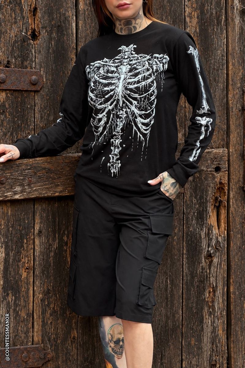 gothic womens skeleton long sleeve t-shirt
