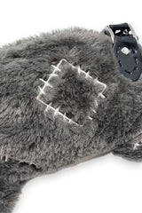 3d grey plushie rat purse with patches