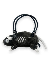 Plush toy rat bag with skeleton design on a white background