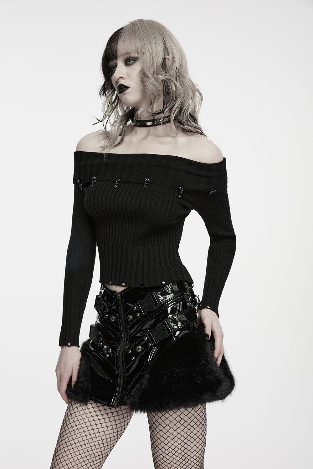 Goth sweater with studded details accentuating the punk aesthetic