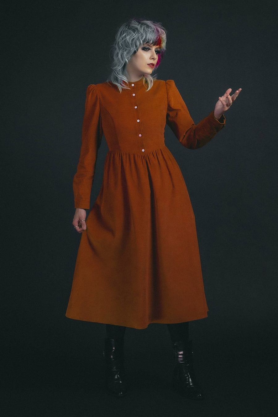 pumpkin colored cottagecore dress