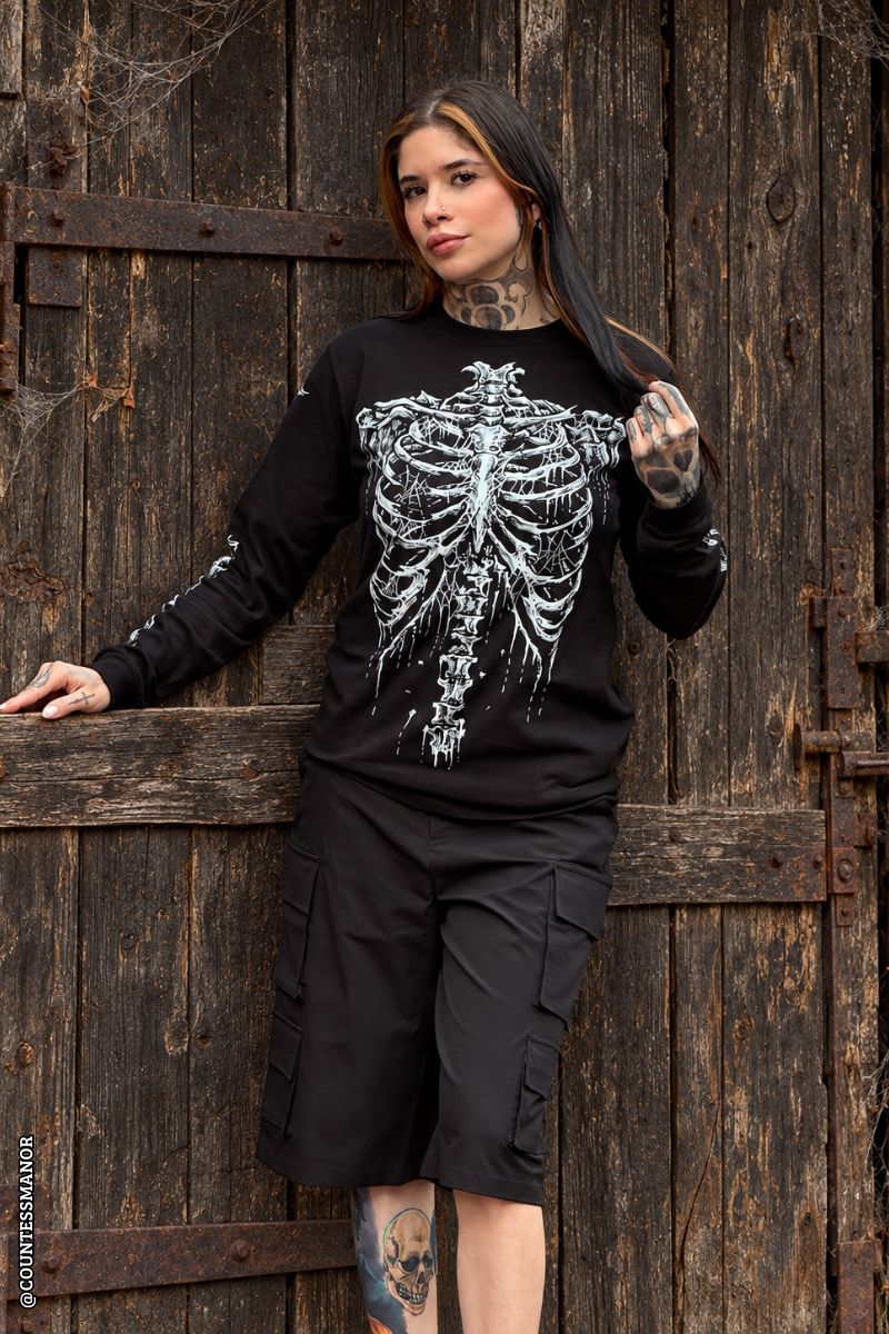 black cotton skeleton long sleeve t-shirt