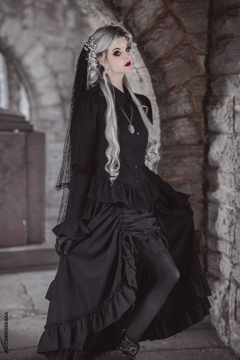 button-up billowed sleeve peplum long sleeve puff shoulder blouse