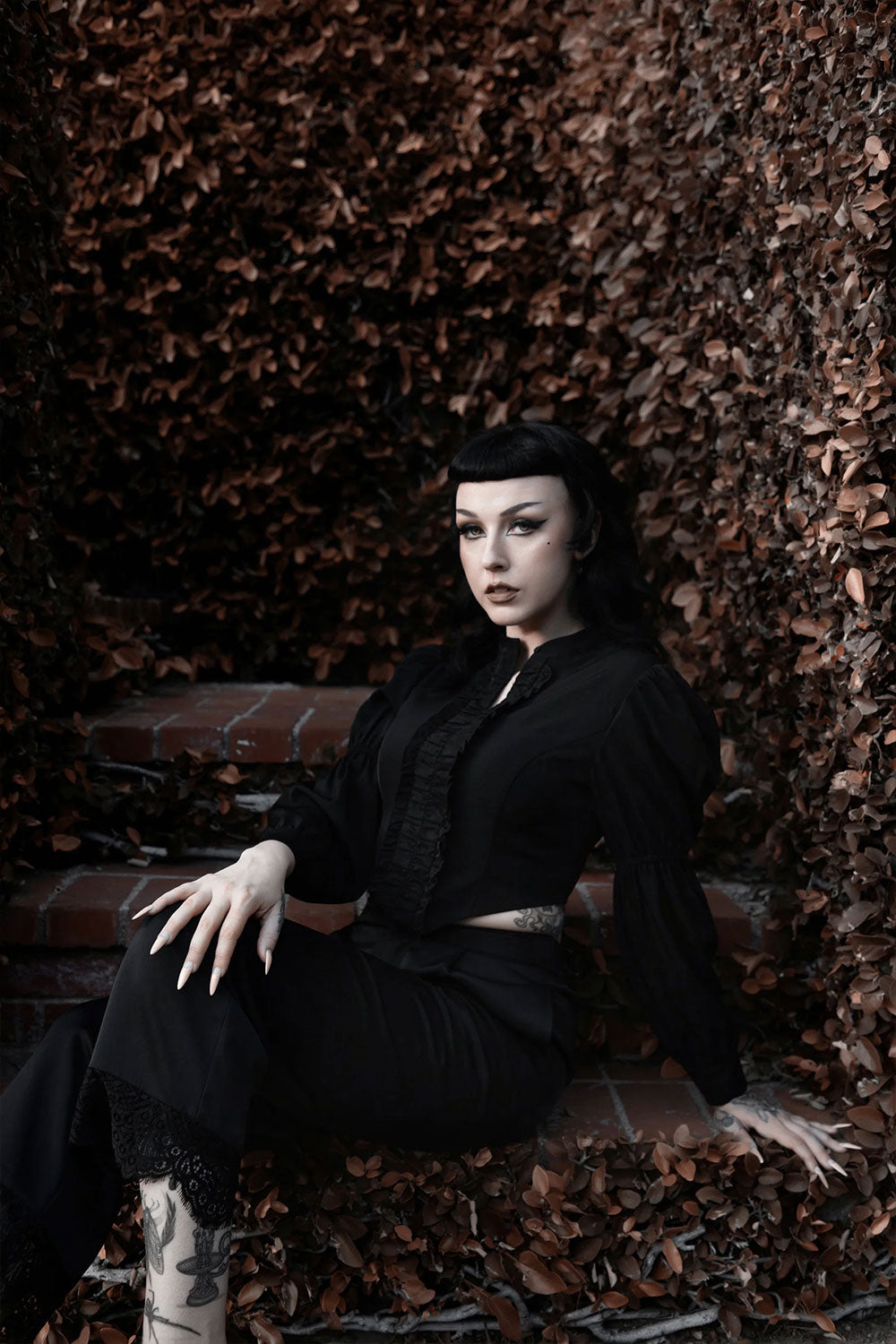 cute goth ruffle trim shirt top