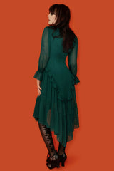 dark green mesh sleeve dress