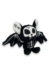 Skeleton plush keychain with bat wings on a white background