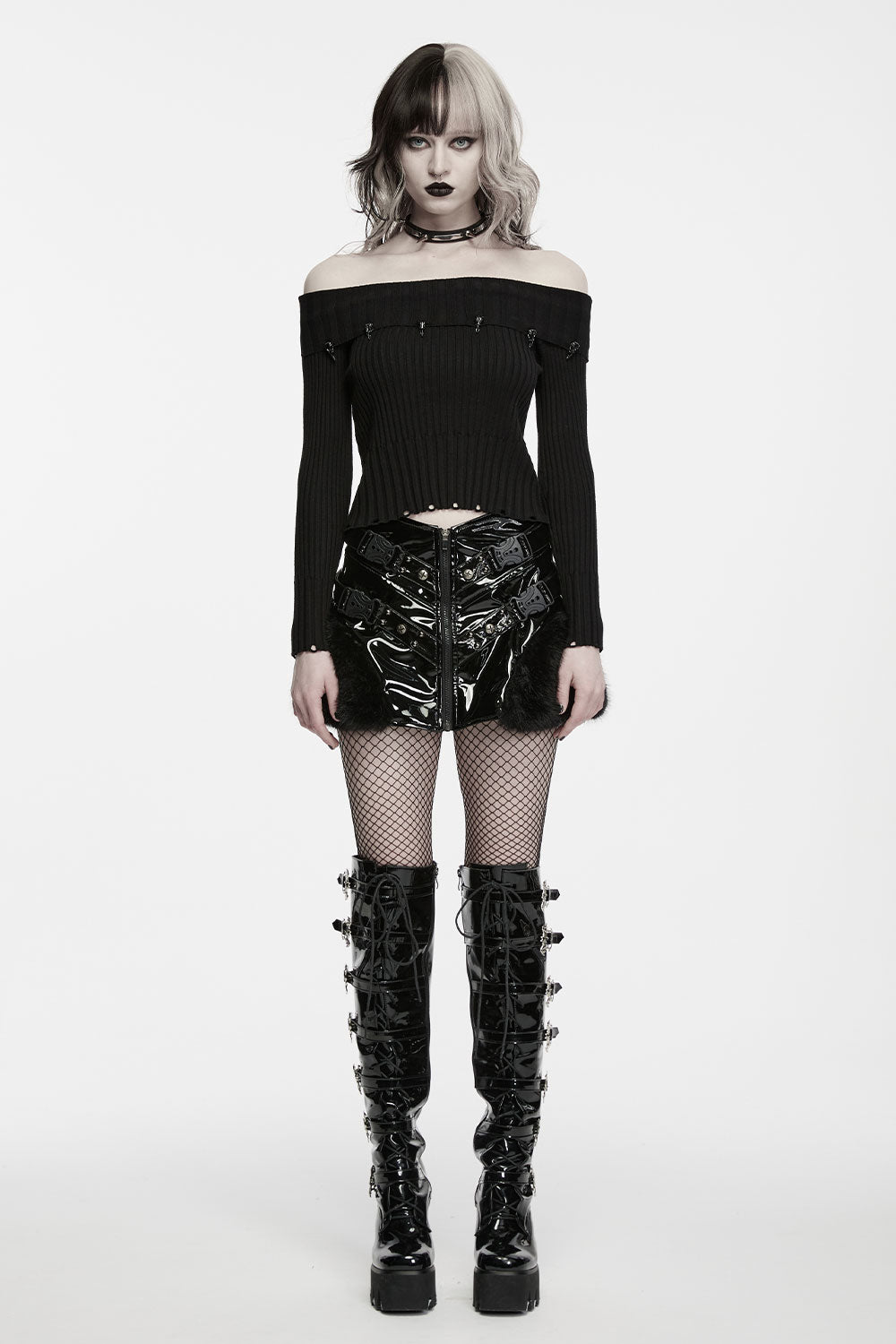 Wide off-shoulder neckline gothic womens sweater