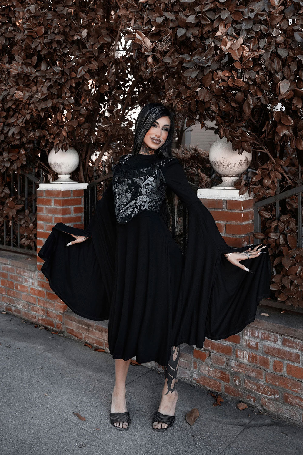 witchy silver and black embroidered corset
