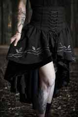 high low hem velvet skirt with embroidered roses