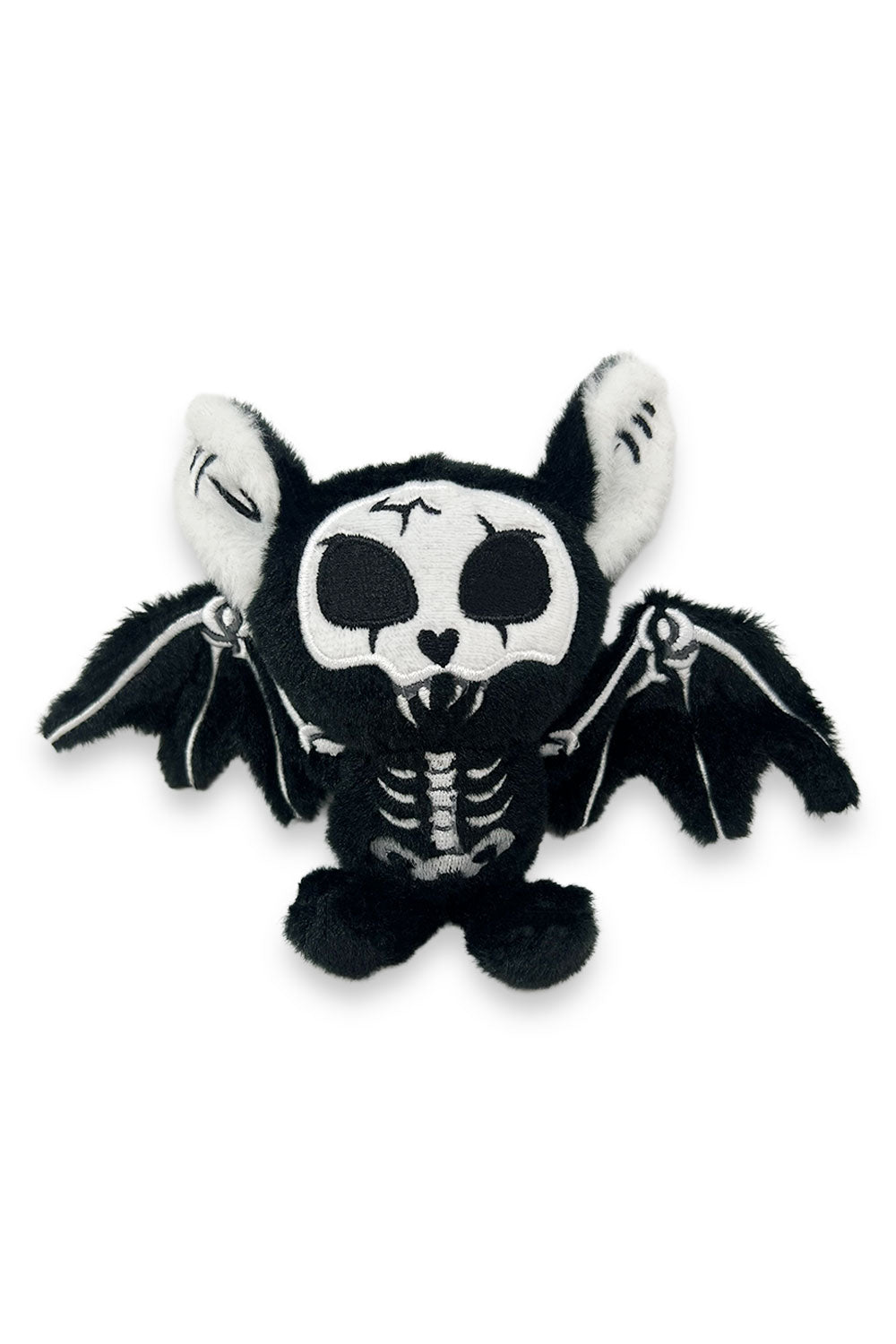 novelty Skeleton plush keychain with bat wings on a white background