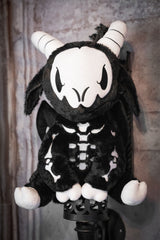 black embroidered goat skeleton stuffed animal plushie