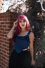 satin ribbon tie strap blue corset for women from Lively Ghosts