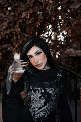 punk jacquard black corset with adjustable ribbon straps