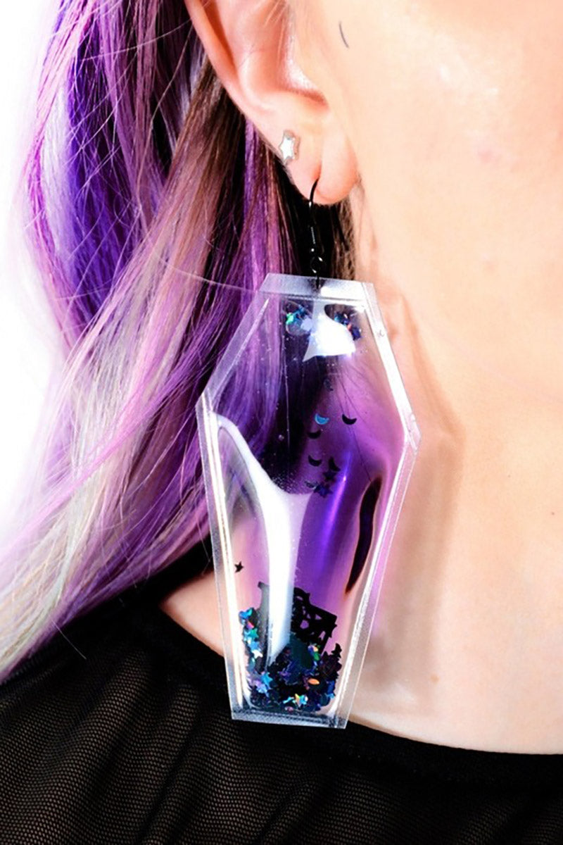 Liquid Glitter Coffin Earrings - Spell On You