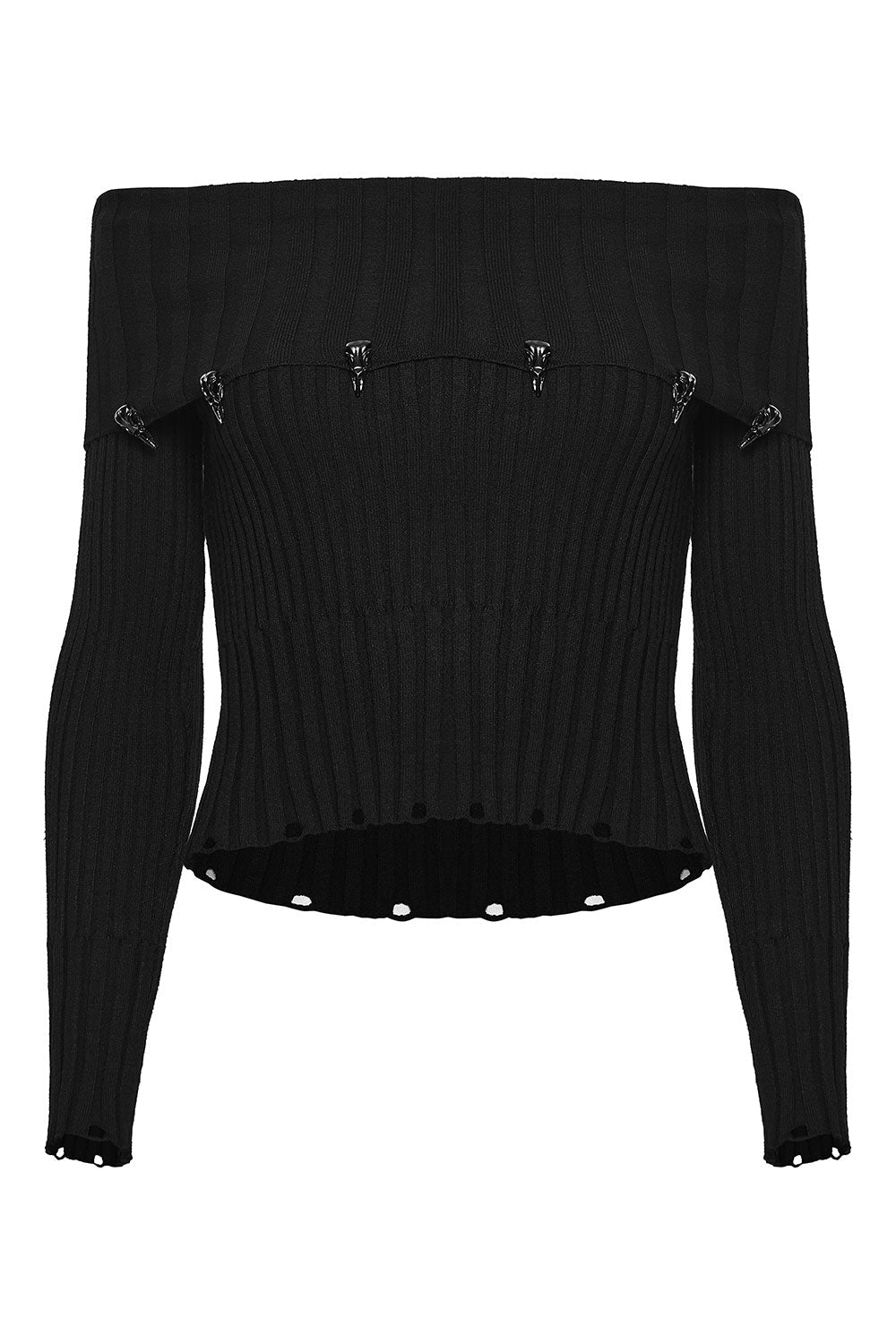 emo goth sweater top with distressed cut details on hem enrich the vintage grunge aesthetic