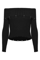 emo goth sweater top with distressed cut details on hem enrich the vintage grunge aesthetic