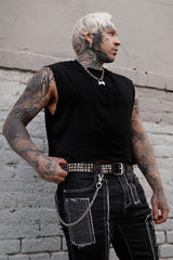 authentic leather gunmetal grey studded belt