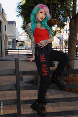 black unisex vampire sweatpants joggers with red script 