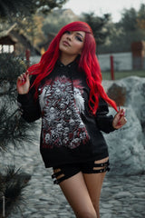 spooky cute gothic christmas cats decorating a xmas tree hoodie jacket