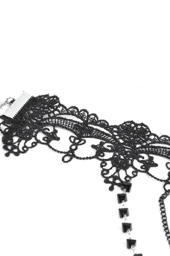 Lace choker with beads and chains