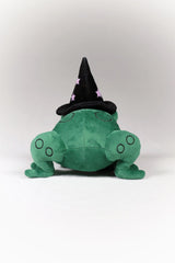 gothic frog wearing a witch hat stuffed animal