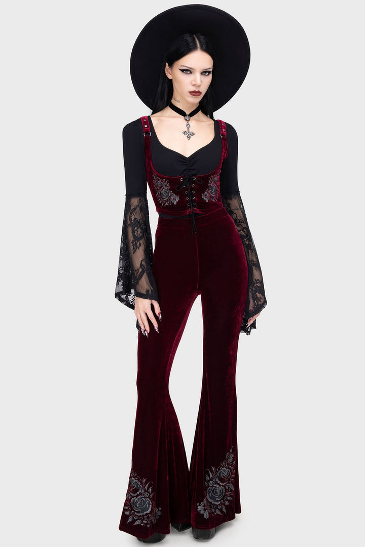 velvet high waisted dark red whimsigoth flared trousers