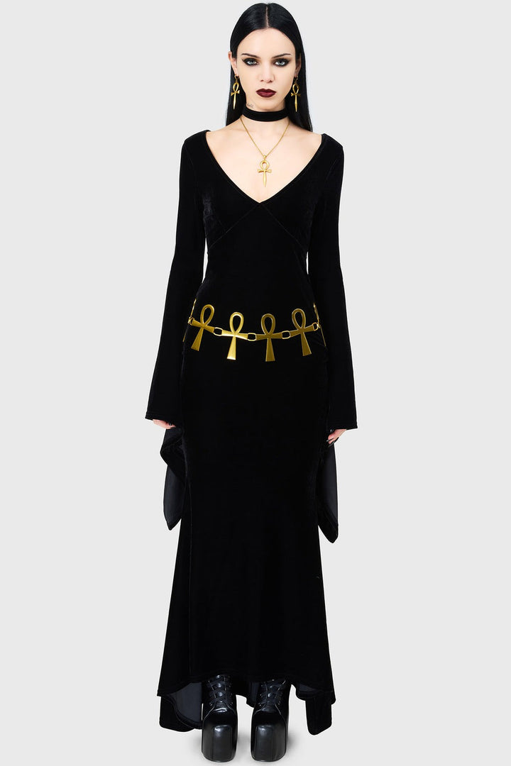 viral iconic killstar ankh symbol waist belt in gold with chains