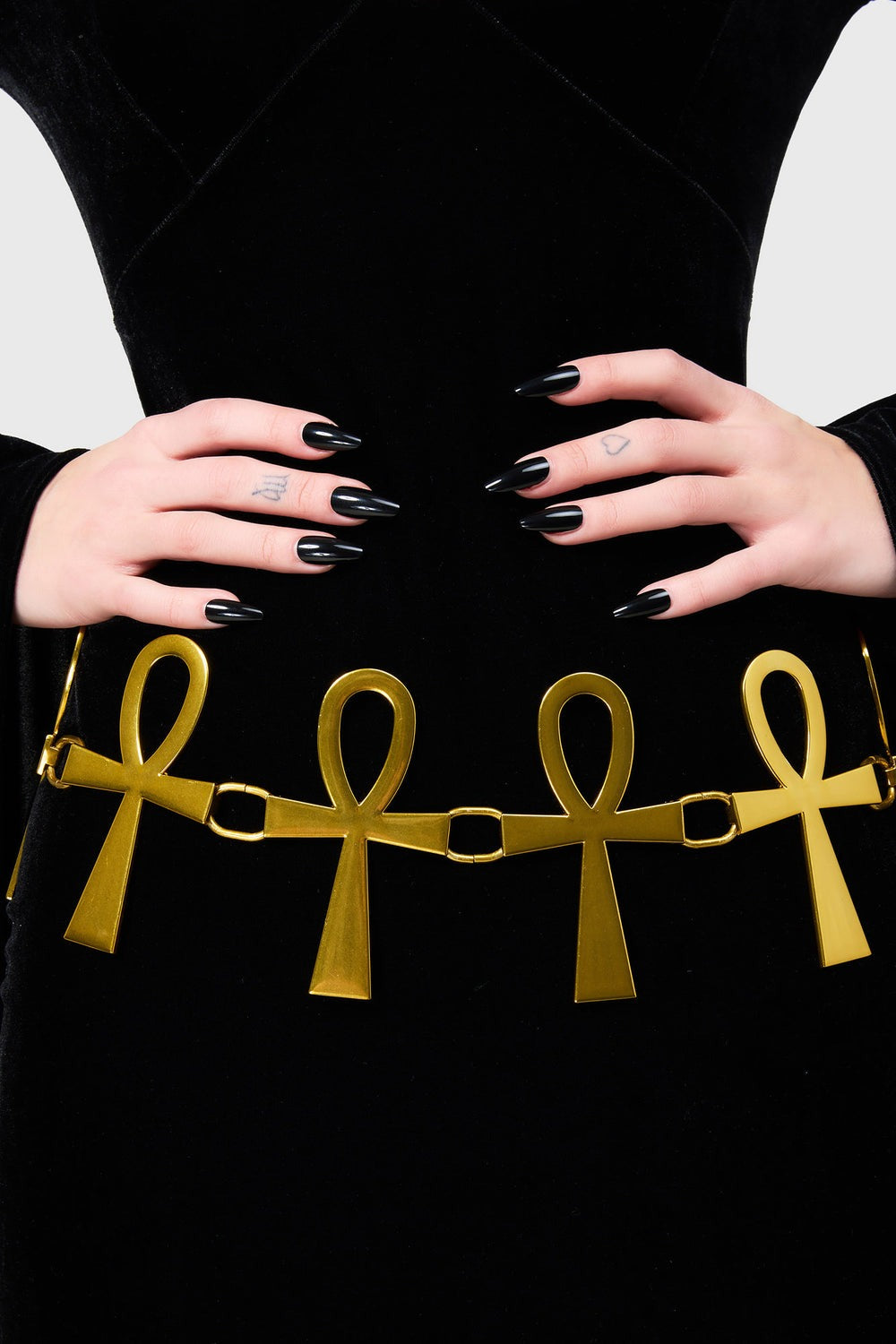 trad goth killstar ankh symbol waist belt in gold 