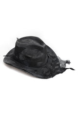 Mesh detail on black distressed cowboy hat