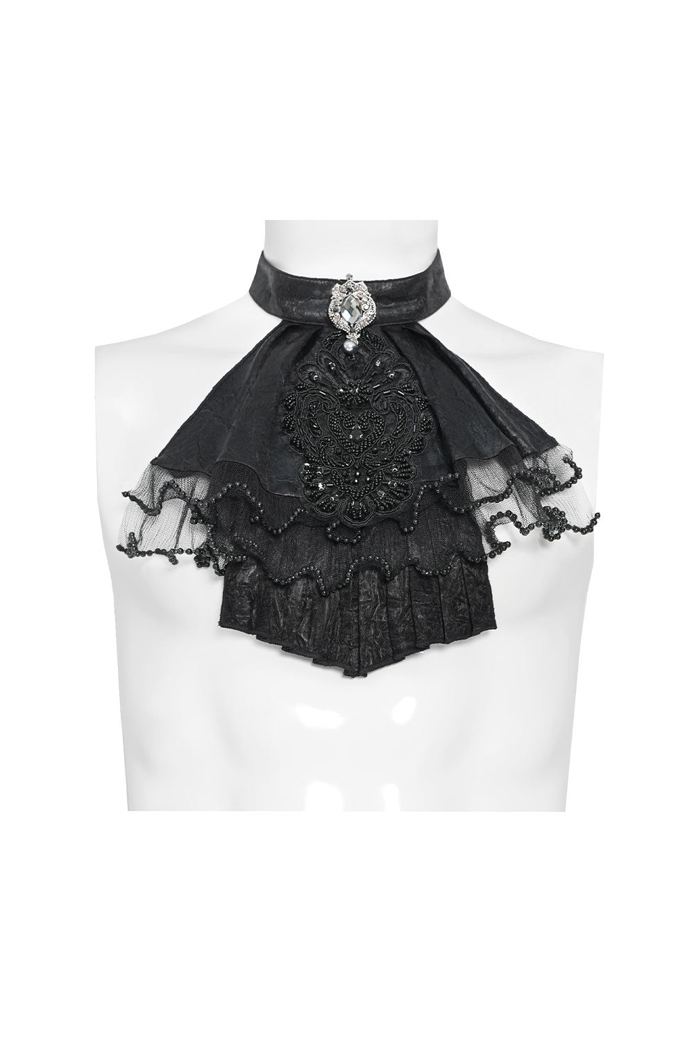 Devil Fashion goth jabot with lace and jewel detail