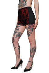 high waisted red and black lace bloomer swim shorts